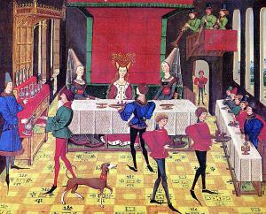 Repas de noce. Histoire de Renaud de Montauban, Bruges, 1468-1470. Paris, BnF, Arsenal, manuscrit 5073 fol. 148..jpg